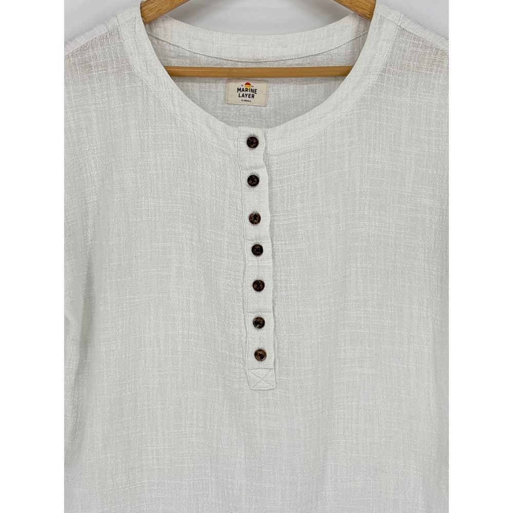 Marine Layer Henley Top Womens XS White Textured Cotton Gauze Short Sleeve Boho - Picture 3 of 8